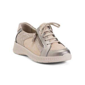 WIDEFIT Tan Multi Leather Comfort Sneakers With Side Zipper